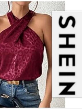 SHEIN BAE Leopard Jacquard Halter Top